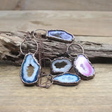 Colourful Agates Geode Slab Pendants Antique Copper Necklace