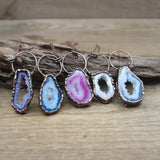 Colourful Agates Geode Slab Pendants Antique Copper Necklace