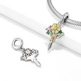 S925 Sterling Silver CZ Flowers Dangle Charm