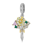 S925 Sterling Silver CZ Flowers Dangle Charm