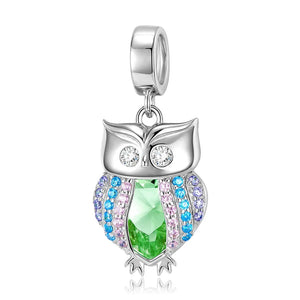 Colorful Crystals Owl Dangle Charm for Women Bracelet Necklace