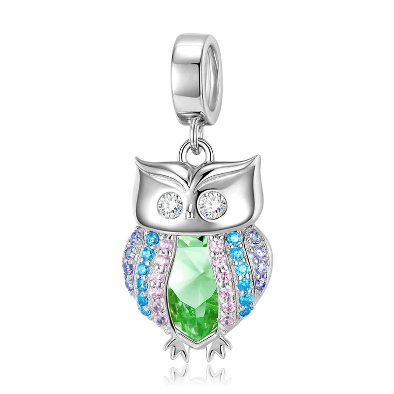 Colorful Crystals Owl Dangle Charm for Women Bracelet Necklace