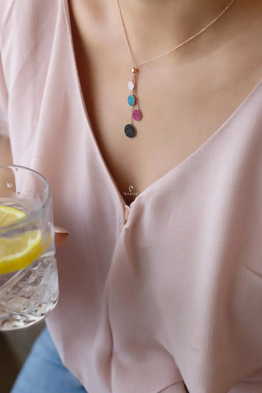 Colorful 925 Silver Round Pendant Necklace, Charm Jewelry