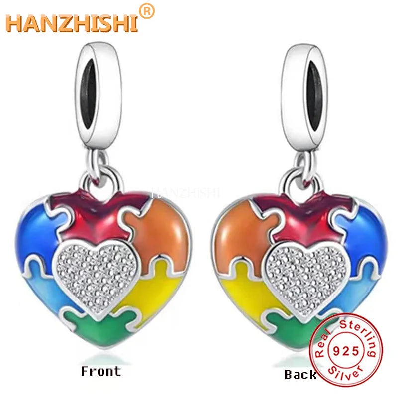 925 Sterling Silver Heart Dangle Charms for Bracelets Necklaces