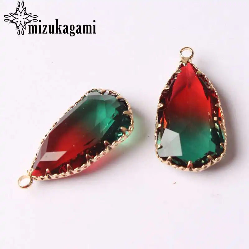 Geometric Tourmaline Crystal Water Drop Charm for Necklace Making