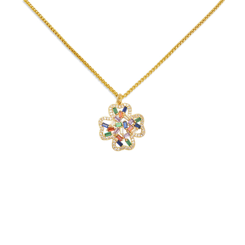 Colorful Zircon Pendant Necklace with Chain Set
