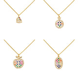 Colorful Zircon Pendant Necklace with Chain Set