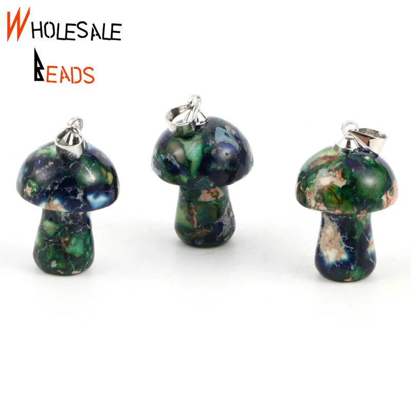 Natural Stone Mushroom Pendants Turquoises Jaspers Charms Jewelry Making DIY Nec