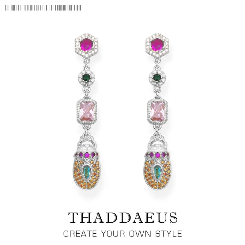 Colorful Scarab Drop Earrings in 925 Sterling Silver