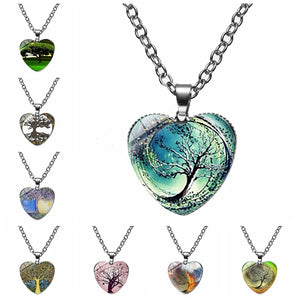 Tree of Life Heart Gemstone Pendant Necklace Halloween Gift