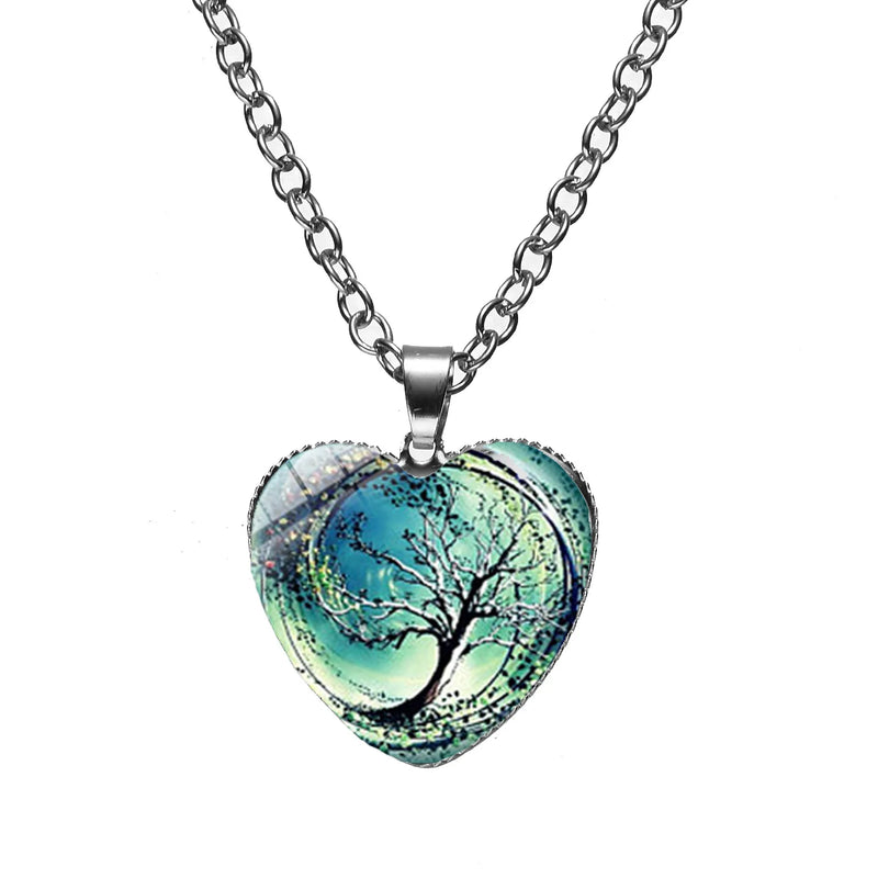 Tree of Life Heart Gemstone Pendant Necklace Halloween Gift