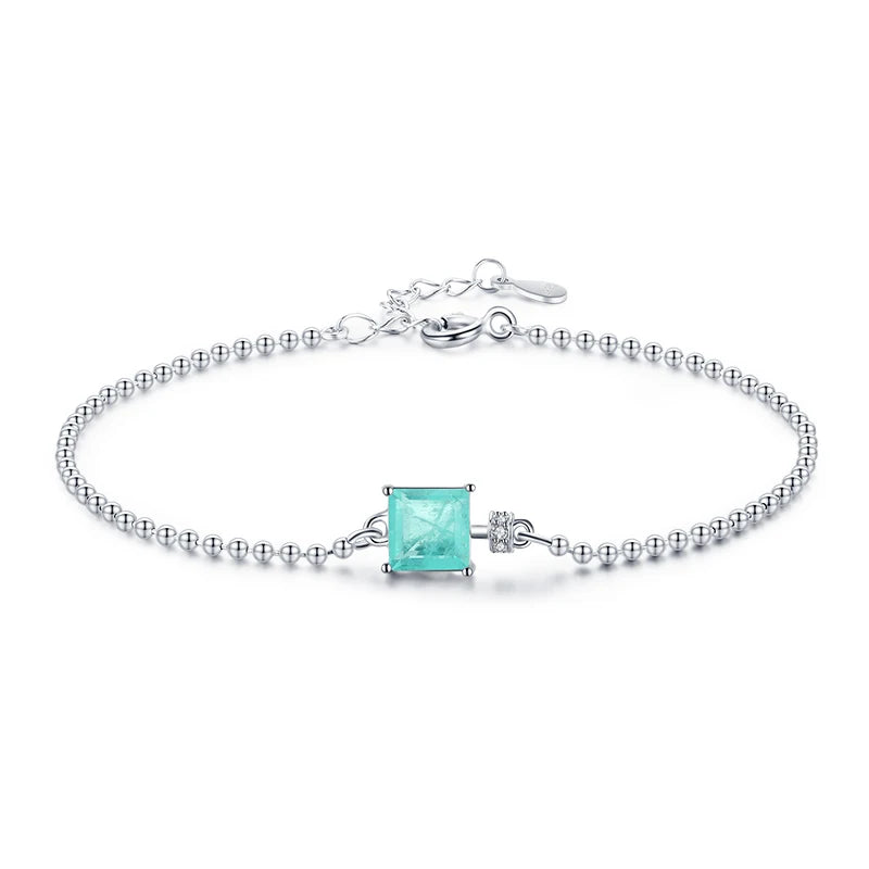 925 Sterling Silver Emerald Cut Paraiba Tourmaline Wedding Bracelet