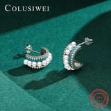 Colusiwei 925 Silver Shell Pearl Turquoise Earrings for Women