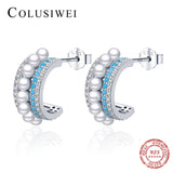Colusiwei 925 Silver Shell Pearl Turquoise Earrings for Women