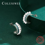 Colusiwei 925 Silver Shell Pearl Turquoise Earrings for Women