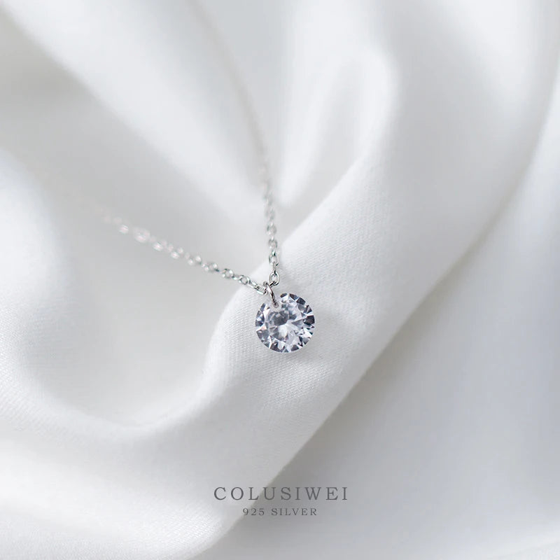 Colusiwei 925 Sterling Silver Invisible Chain Necklace Cubic Zirconia Choker