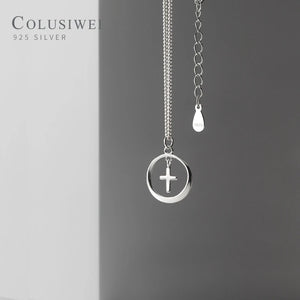 925 Silver Round Cross Pendant Necklace for Women