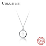 925 Silver Round Cross Pendant Necklace for Women