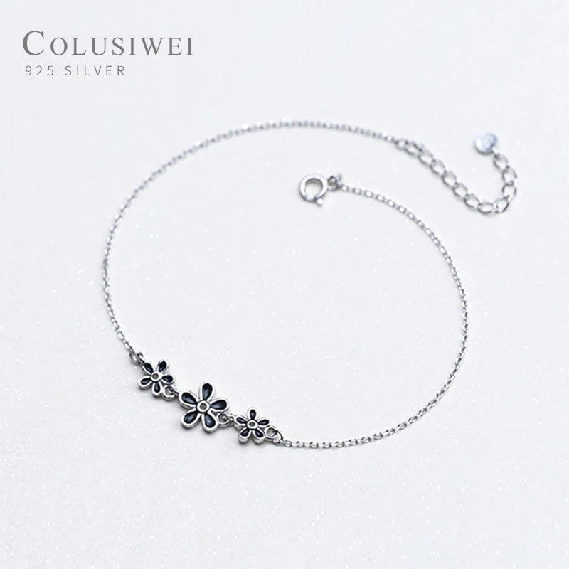 Colusiwei Silver Flower Chain Anklet for Women