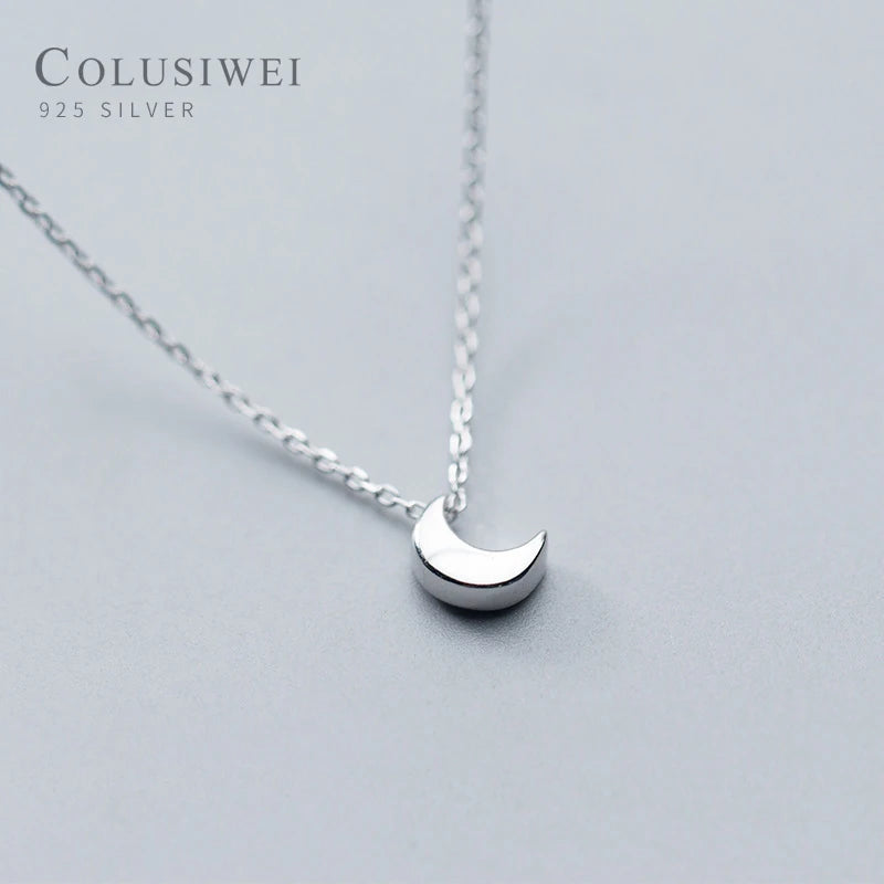 925 Sterling Silver Mini Moon Pendant Necklace for Women