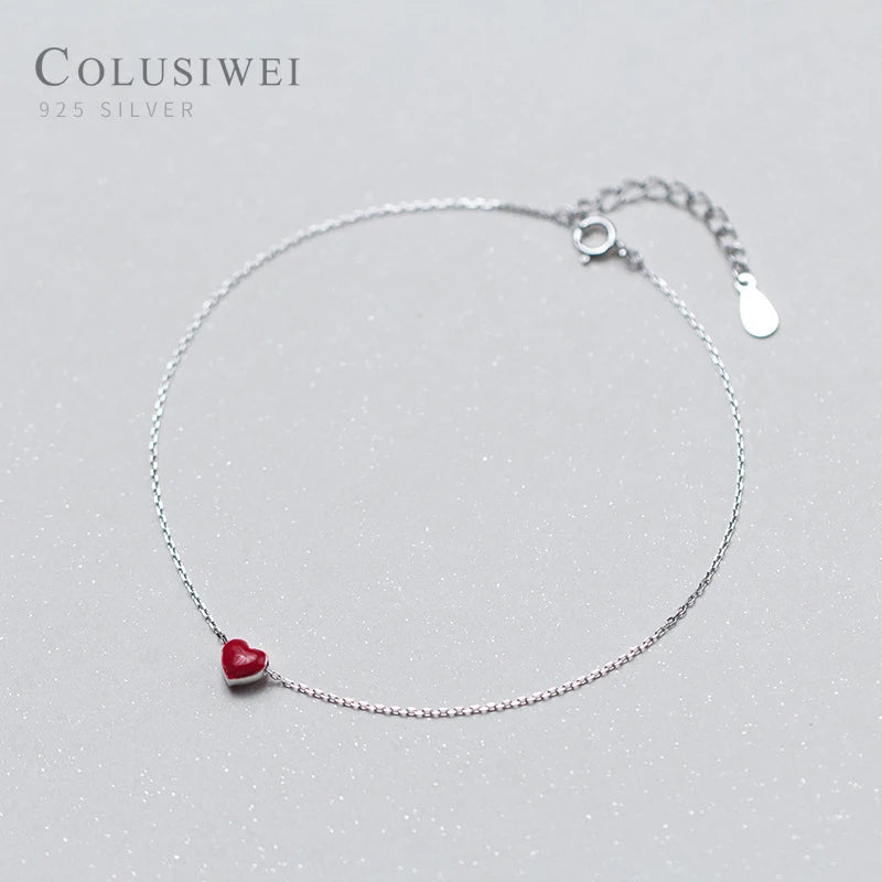 Colusiwei Enamel Red Heart Anklet 925 Silver