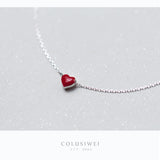Colusiwei Enamel Red Heart Anklet 925 Silver