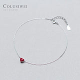 Colusiwei Enamel Red Heart Anklet 925 Silver