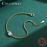 Colusiwei Emerald Cut Zirconia Strand Bracelet Sterling Silver
