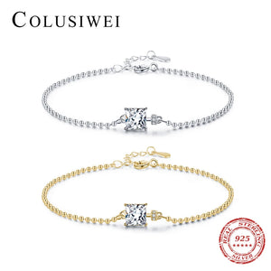 Colusiwei Emerald Cut Zirconia Strand Bracelet Sterling Silver