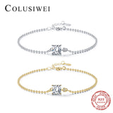 Colusiwei Emerald Cut Zirconia Strand Bracelet Sterling Silver