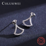 Colusiwei 925 Silver Zircon Fan Stud Earrings Japanese Style