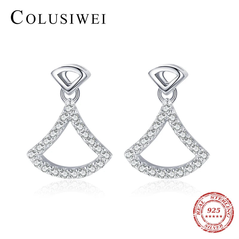 Colusiwei 925 Silver Zircon Fan Stud Earrings Japanese Style