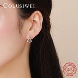 Colusiwei 925 Silver Zircon Fan Stud Earrings Japanese Style
