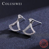 Colusiwei 925 Silver Zircon Fan Stud Earrings Japanese Style