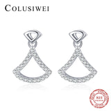 Colusiwei 925 Silver Zircon Fan Stud Earrings Japanese Style