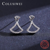 Colusiwei 925 Silver Zircon Fan Stud Earrings Japanese Style