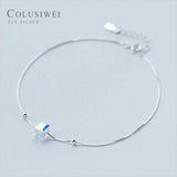 Colusiwei 925 Silver Crystal Cube Anklet for Women