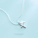 Colusiwei 925 Silver Faith Power Double Cross Necklace for Women Lucky Girl