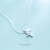 Colusiwei 925 Silver Faith Power Double Cross Necklace for Women Lucky Girl