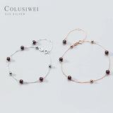 Colusiwei 925 Silver Garnet Beads Anklet Women Charm Japanese Style Fine Jewelry