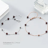 Colusiwei 925 Silver Garnet Beads Anklet Women Charm Japanese Style Fine Jewelry