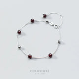 Colusiwei 925 Silver Garnet Beads Anklet Women Charm Japanese Style Fine Jewelry
