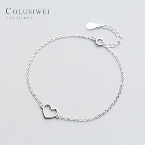 Colusiwei 925 Silver Heart Link Chain Bracelet Romantic Jewelry Gift