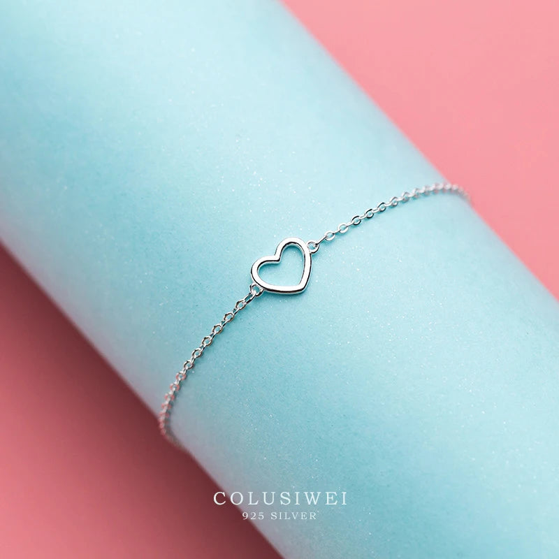 Colusiwei 925 Silver Heart Link Chain Bracelet Romantic Jewelry Gift