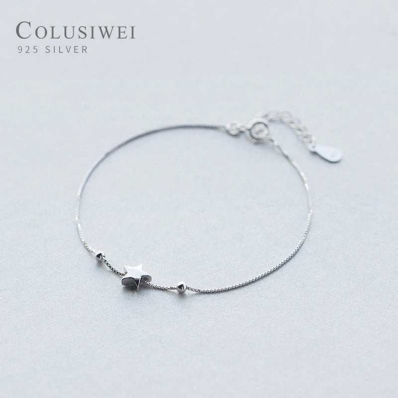 Colusiwei 925 Silver Pentagram Bracelet Box Chain Small Beads