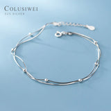 925 Silver Double Layer Snake Chain Anklet for Women