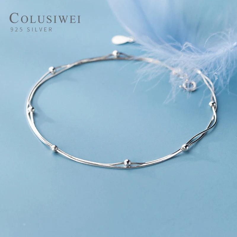 925 Silver Double Layer Snake Chain Anklet for Women