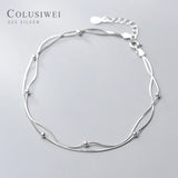 925 Silver Double Layer Snake Chain Anklet for Women