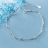 925 Silver Double Layer Snake Chain Anklet for Women