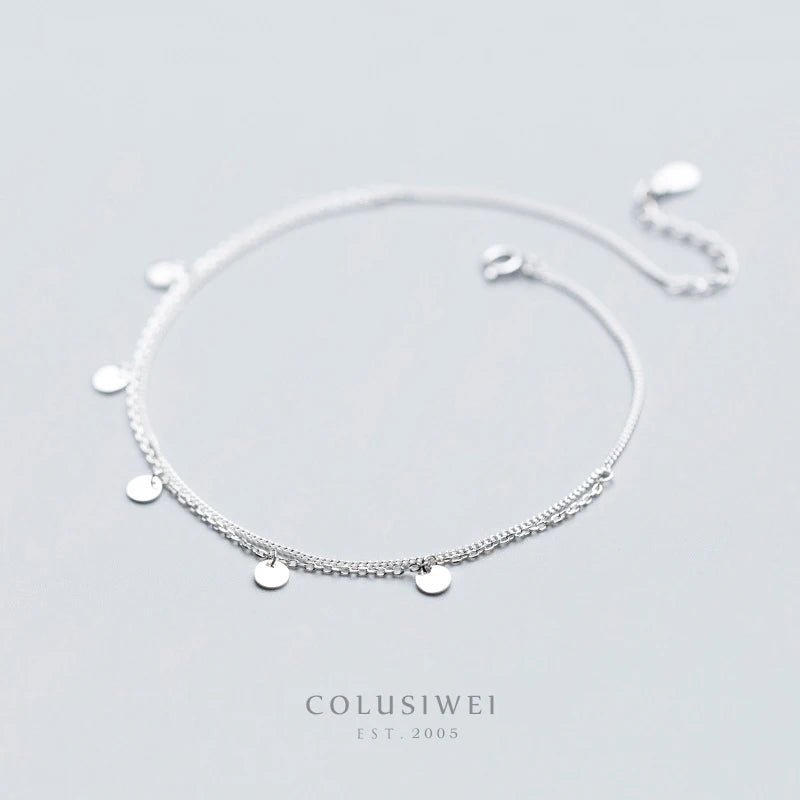 Colusiwei 925 Sterling Silver Double Layer Anklets Foot Jewelry